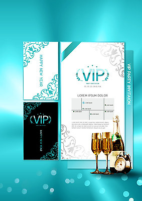 PSD 편집이미지 시계 사람없음 파티 자명종 샴페인 샴페인잔 초대장 해피뉴이어 샴페인병 VIP 민트색 이미지편집 컬러 술잔 술병 카드_감사 주류 이벤트 알람 새해인사 파일형식