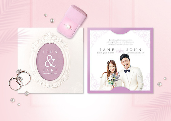 PSD 편집이미지 부부 여자 남자 신부 분홍색 신랑 20대 성인 두명 30대 한국인 반지 청첩장 결혼반지 초대장 진주 반지케이스 성인만 이미지편집 커플 컬러 결혼 장신구 카드_감사 사람 동양인 청년 장년 보석 보관함 파일형식