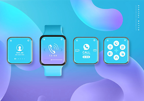 PSD 편집이미지 하늘색 사람없음 스마트기기 스마트 메뉴 통화 UI 연락처 스마트워치 이미지편집 컨셉 모션 파란색 전자제품 웨어러블 파일형식