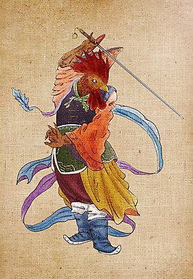 PSD 동물캐릭터 일러스트 들기 사람없음 십이지신 닭띠 닭 칼 동양화 십이지신캐릭터 장군 갑옷 국내일러스트 일러캐릭터 동물 직업 캐릭터 모션 조류 미술 보호장비 파일형식