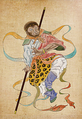 PSD 동물캐릭터 일러스트 사람없음 십이지신 원숭이띠 원숭이 잡기 동양화 십이지신캐릭터 봉 장군 손오공 국내일러스트 일러캐릭터 동물 직업 캐릭터 포유류 모션 미술 파일형식