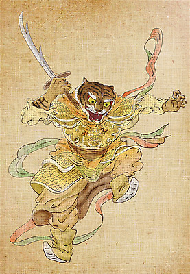 PSD 동물캐릭터 일러스트 들기 사람없음 십이지신 호랑이띠 호랑이 칼 동양화 십이지신캐릭터 장군 갑옷 국내일러스트 일러캐릭터 동물 직업 캐릭터 포유류 모션 미술 보호장비 파일형식