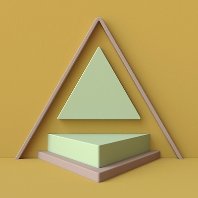 JPG 해외이미지 벽 백그라운드 사람없음 연두색 노란색 3D 삼각형 오브젝트 단상 입체도형 미니멀 해외포토 포토 도형 컬러 초록색 입체 디지털합성 파일형식