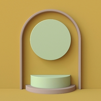 JPG 해외이미지 벽 백그라운드 사람없음 연두색 노란색 3D 원형 오브젝트 아치 복고 단상 입체도형 미니멀 해외포토 포토 도형 컬러 초록색 입체 디지털합성 파일형식