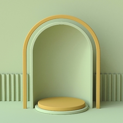 JPG 해외이미지 벽 백그라운드 사람없음 연두색 노란색 3D 원형 오브젝트 아치 단상 입체도형 미니멀 해외포토 포토 도형 컬러 초록색 입체 디지털합성 파일형식