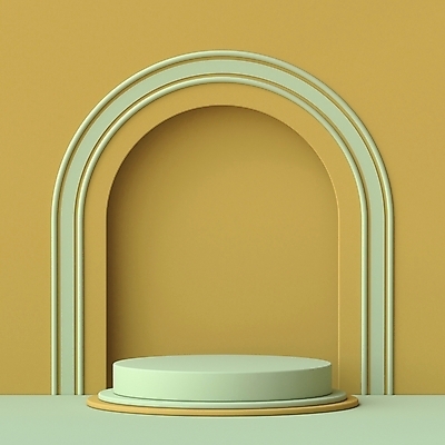 JPG 해외이미지 백그라운드 사람없음 연두색 노란색 3D 원형 오브젝트 아치 단상 입체도형 미니멀 해외포토 포토 도형 컬러 초록색 입체 디지털합성 파일형식