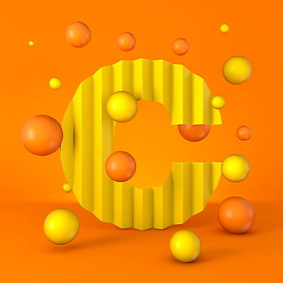 JPG 해외이미지 알파벳 사람없음 3D 원형 기하학 C 스파클링 주황색배경 해외포토 포토 도형 영어 백그라운드 무늬 주황색 디지털합성 파일형식