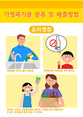 여자 남자 어린이 말풍선 일러스트 가족 유리병 들기 소녀 소년 여러명 상반신 성인 타이포그라피 상자 노란색 자연보호 그린캠페인 가리킴 쓰레기 세면대 분리수거 보증금 분리배출 국내일러스트 AI파일 문자 캠페인 컬러 다수 관계 모션 자연 병_용기 사람 손짓 보호 파일형식 벡터