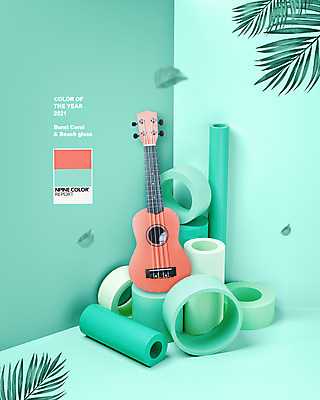PSD 편집이미지 컬러 나뭇잎 사람없음 유행 원형 우쿨렐레 원기둥 민트색 입체도형 2021년 코랄 이미지편집 도형 잎 현악기 연도 입체 파일형식