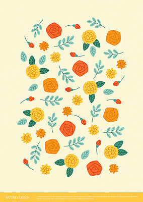 꽃 패턴 일러스트 나뭇잎 사람없음 장미 노란색 패턴백그라운드 아기자기 국내일러스트 AI파일 식물 컬러 백그라운드 컨셉 잎 무늬 파일형식 벡터