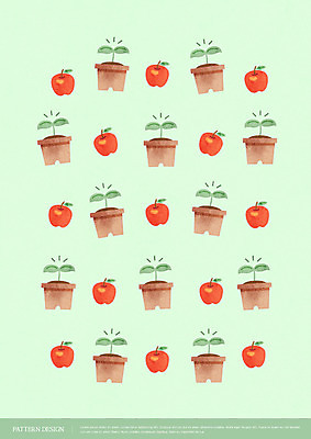 화분 패턴 일러스트 수채화 사람없음 연두색 새싹 패턴백그라운드 사과 아기자기 국내일러스트 AI파일 식물 백그라운드 컨셉 무늬 과일 초록색 파일형식 벡터