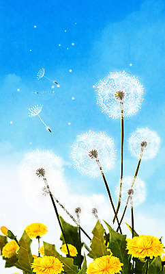 PSD 구름 일러스트 하늘 사람없음 봄풍경 봄 민들레 민들레홀씨 국내일러스트 자연요소 계절 꽃 풍경 파일형식