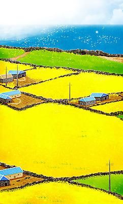 PSD 바다 일러스트 봄꽃 주택 사람없음 제주도 노란색 봄풍경 봄 유채밭 국내일러스트 계절 꽃 컬러 밭 한국 풍경 건물 유채 파일형식