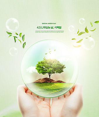 PSD 나무 편집이미지 손 캠페인 나뭇잎 들기 타이포그라피 신체부위 초록색 자연보호 물방울 식목일 손모으기 이미지편집 식물 문자 기념일 컬러 잎 모션 자연 사람 손짓 보호 파일형식