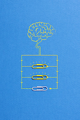 포토 JPG 스튜디오촬영 선 비즈니스 아이디어 실내 사람없음 빛 하이앵글 사무용품 연결 오브젝트 뇌 파란배경 클립 전기회로 창의력 국내포토 뷰포인트 백그라운드 컨셉 문구용품 내부 파란색 회로판 파일형식