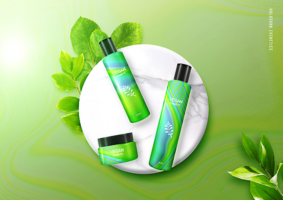 PSD 편집이미지 나뭇잎 사람없음 연두색 빛 화장품 피부관리 스킨케어 기초화장 기초화장품 홀로그램 이미지편집 잎 초록색 화장 뷰티 파일형식