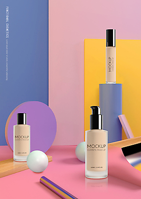 PSD 편집이미지 분홍색 사람없음 뷰티 화장품 피부관리 스킨케어 기초화장 기초화장품 입체도형 컨실러 파운데이션 이미지편집 도형 컬러 화장 입체 파일형식