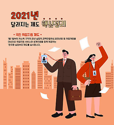 전신 여자 남자 허리손 일러스트 서기 들기 성인 타이포그라피 두명 주황색 주먹 직장인 비즈니스맨 비즈니스우먼 사회복지 정리 사원증 국민 정부정책 핵심 성인만 2021년 취업지원 국내일러스트 AI파일 직업 문자 컬러 포즈 비즈니스 모션 사람 구직 연도 복지 정책 지원 파일형식 벡터