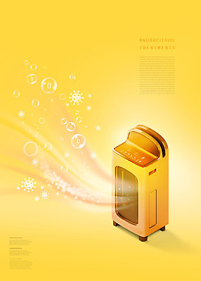 PSD 편집이미지 바람 타이포그라피 사람없음 노란색 바이러스 생활가전 공기청정기 살균 소형가전제품 이미지편집 자연요소 문자 컬러 날씨 가전제품 파일형식