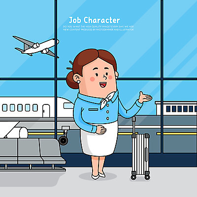 전신 직업 여자 하늘색 의자 일러스트 창문 비행기 안내 직업캐릭터 한명 서기 성인 손들기 캐리어 공항 승무원 성인여자한명만 일러캐릭터 AI파일 캐릭터 1 가구 항공교통 교통시설 모션 대중교통 사람 파란색 여행가방 여자한명만 성인여자만 파일형식 벡터