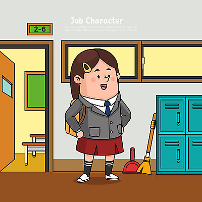 전신 직업 학생 여학생 여자 교복 허리손 일러스트 창문 교실 학교 청소년 직업캐릭터 한명 서기 복도 빗자루 사물함 쓰레받기 십대여자한명만 일러캐릭터 AI파일 캐릭터 1 옷 교육 포즈 모션 사람 청소도구 여자한명만 십대여자만 파일형식 벡터
