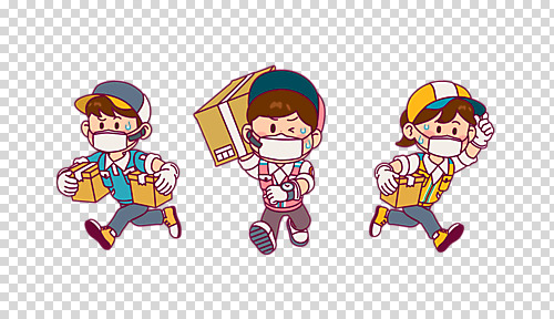 전신 편집이미지 여자 남자 마스크 들기 누끼 성인 세명 달리기 택배기사 택배 땀 바쁨 택배상자 PNG 성인만 편집소스 모션 사람 상자 운송업 배달원 파일형식