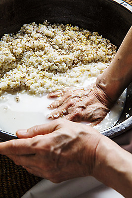 포토 JPG 한국전통 손 실내 신체부위 잡기 누름 제조 대야 경기도 전통주 양조장 제조과정 파주 누룩 고두밥 국내포토 전통 모션 밥 주류 한국 사람 내부 과정 파일형식