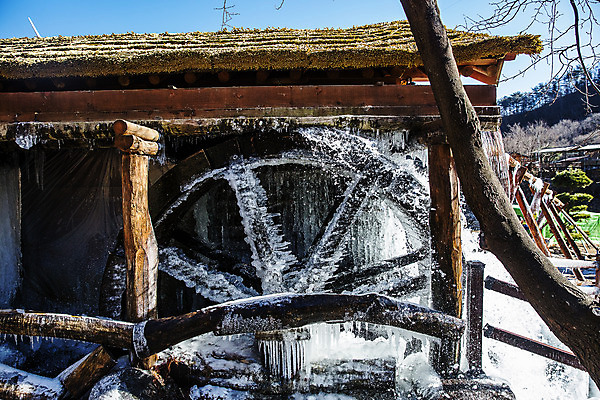 포토 JPG 주간 나무 한국전통 겨울 사람없음 야외 얼음 경상남도 물레방아 방앗간 그늘막 하동 국내포토 자연요소 식물 전통 계절 한국 그늘 경상도 파일형식