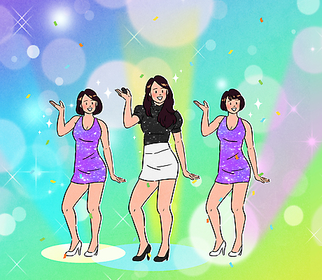 전신 PSD 여자 일러스트 성인 세명 반짝임 가수 무대 춤 스포트라이트 빛망울 백댄서 트로트 성인여자만 국내일러스트 음악 모션 문화예술 사람 빛 음악가 여자만 성인만 파일형식