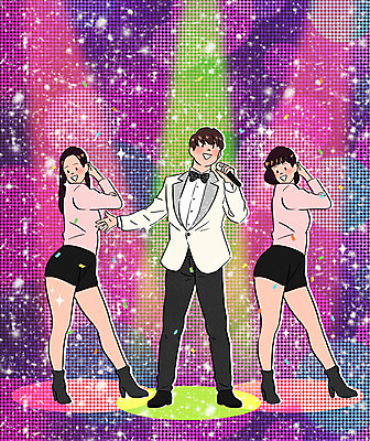 전신 PSD 여자 남자 일러스트 노래 들기 정장 성인 세명 반짝임 가수 무대 춤 마이크 스포트라이트 백댄서 트로트 성인만 국내일러스트 옷 음악 음향기기 모션 문화예술 사람 음악가 파일형식