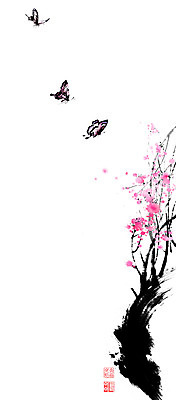PSD 나비 일러스트 캘리그라피 붓터치 사람없음 나뭇가지 비행 동양화 매화 번짐 낙관 초충도 국내일러스트 나무 꽃 곤충 미술 그림 파일형식 효과