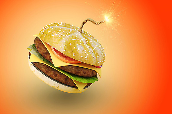 PSD 편집 편집이미지 다이어트 불꽃 사람없음 빨간색 3D 햄버거 폭발 폭탄 불안 디지털합성 심지 편집소스 편집3D 감정 컬러 불 패스트푸드 건강 폭발물 파일형식