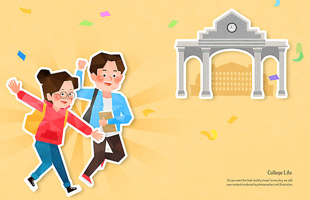 전신 PSD 여자 남자 대학생 일러스트 팔벌리기 책가방 들기 성인 두명 노란색 캠퍼스라이프 점프 파이팅 즐거움 입학 대학교 꽃가루 성인만 안경낌 국내일러스트 학생 라이프스타일 교육 감정 안경 컬러 가방 학교 모션 사람 가루 파일형식