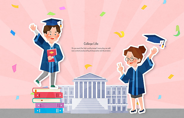 전신 PSD 여자 남자 대학생 분홍색 일러스트 학사모 졸업 졸업식 졸업생 서기 들기 성인 두명 책 캠퍼스라이프 축하 졸업가운 졸업장 대학교 브이 손인사 꽃가루 책더미 성인만 국내일러스트 모자_잡화 학생 라이프스타일 교육 컬러 컨셉 학교 모션 사람 손짓 인사 가운 가루 무더기 파일형식
