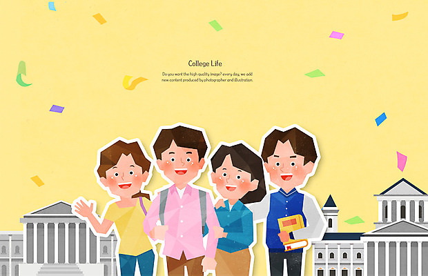 PSD 여자 남자 대학생 일러스트 어깨동무 웃음 들기 여러명 상반신 성인 책 친구 노란색 캠퍼스라이프 대학교 손인사 꽃가루 성인만 국내일러스트 학생 라이프스타일 컬러 포즈 다수 학교 관계 모션 표정 사람 인사 가루 파일형식