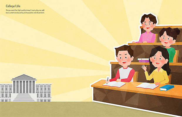 PSD 여자 남자 대학생 일러스트 수업 여러명 상반신 성인 책 노란색 손들기 캠퍼스라이프 기록 강의실 책상 대학교 성인만 국내일러스트 학생 라이프스타일 교육 컬러 가구 다수 학교 모션 사람 공간 파일형식