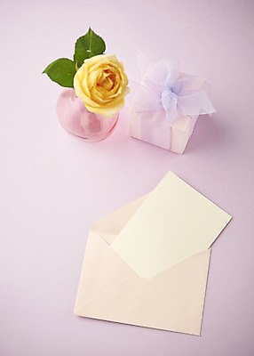 포토 JPG 스튜디오촬영 리본 편지봉투 실내 따뜻함 사람없음 선물상자 장미 꽃병 봄 편지지 오브젝트 감성 보라색배경 국내포토 계절 꽃 백그라운드 컨셉 봉투 선물 내부 상자 보라색 편지 파일형식