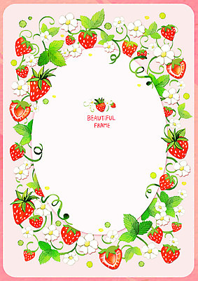 PSD 분홍색 백그라운드 일러스트 딸기 프레임 사람없음 덩굴 딸기꽃 국내일러스트 식물 꽃 컬러 과일 파일형식