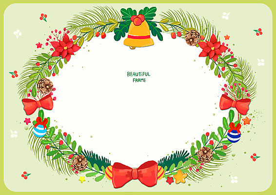 PSD 리본 백그라운드 일러스트 프레임 사람없음 연두색 크리스마스트리 종 솔방울 솔잎 포인세티아 국내일러스트 꽃 잎 크리스마스 초록색 파일형식
