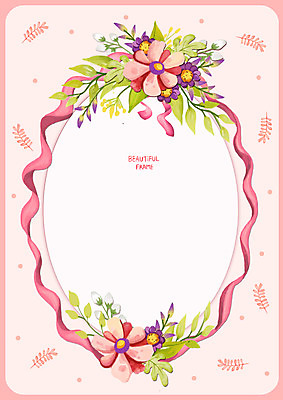 PSD 꽃 리본 분홍색 백그라운드 잎 일러스트 프레임 사람없음 국내일러스트 식물 컬러 파일형식