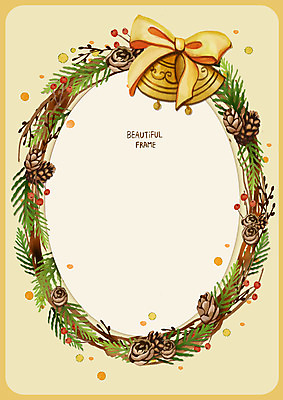 PSD 열매 리본 백그라운드 크리스마스 일러스트 프레임 사람없음 노란색 종 나뭇가지 솔방울 솔잎 국내일러스트 나무 식물 기념일 컬러 잎 파일형식