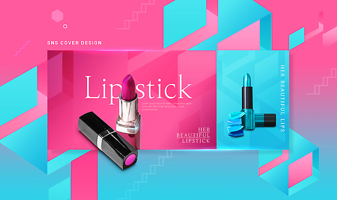 PSD 편집이미지 분홍색 하늘색 타이포그라피 사람없음 립스틱 소셜네트워크 이미지편집 문자 컬러 파란색 화장품 파일형식