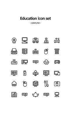 아이콘 사람모양 컴퓨터 모니터 알람 쓰레기통 키보드 마우스 플로피디스크 인쇄 인쇄기 USB 클릭 교육아이콘 클라우드서비스 설정 취소 공유기 라이브 원격 웹캠 프로젝터 2D아이콘 AI파일 모양 전자제품 컴퓨터용품 서비스 파일형식 벡터