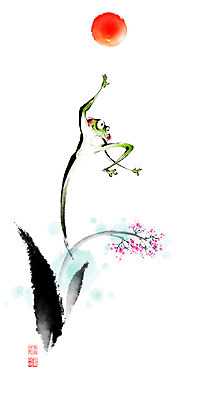 PSD 꽃 줄기 잎 일러스트 캘리그라피 붓터치 사람없음 태양 점프 봄 번짐 낙관 개구리캐릭터 국내일러스트 자연요소 식물 계절 동물캐릭터 모션 개구리 파일형식 효과