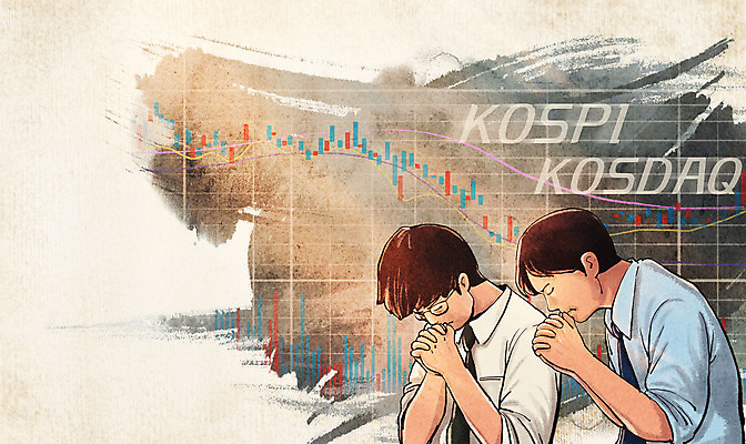 PSD 남자 일러스트 그래프 상반신 성인 두명 눈감음 기도 직장인 주식 투자 코스닥 간절함 코스피 성인남자만 국내일러스트 직업 컨셉 비즈니스 모션 사람 금융 남자만 성인만 파일형식