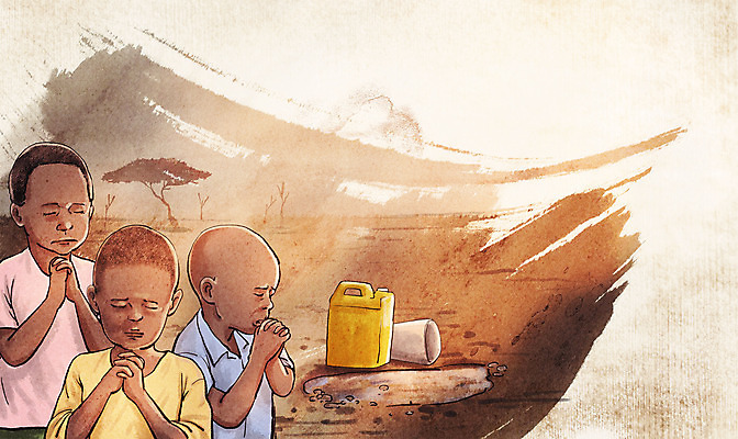 PSD 나무 남자 어린이 일러스트 아프리카 소년 상반신 세명 갈색 눈감음 기도 기아 물통 웅덩이 물부족 간절함 소년만 국내일러스트 식물 나라 컬러 컨셉 모션 사람 사회이슈 남자만 어린이만 파일형식