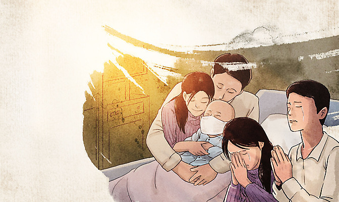 PSD 부부 여자 남자 어린이 일러스트 가족 안기 포옹 여러명 상반신 성인 부모 눈감음 자녀 기도 질병 울음 간호 병실 간절함 입원 국내일러스트 커플 다수 컨셉 의학 관계 모션 표정 병원 사람 파일형식