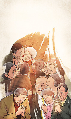 PSD 여자 할아버지 노년 남자 할머니 일러스트 가족 포옹 여러명 상반신 눈감음 기도 감동 간절함 남북 노인만 이산가족 국내일러스트 감정 다수 컨셉 관계 안기 모션 사람 성인 성인만 파일형식