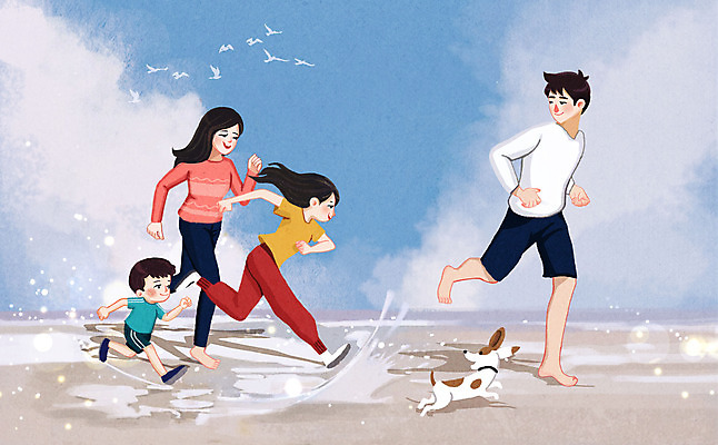 전신 PSD 구름 한마리 여자 남자 딸 행복 아들 어린이 바다 일러스트 가족 엄마 소녀 소년 여러명 성인 해변 달리기 가족라이프 아빠 강아지 반려 국내일러스트 자연요소 1 라이프스타일 감정 다수 관계 모션 사람 반려동물 개 파일형식