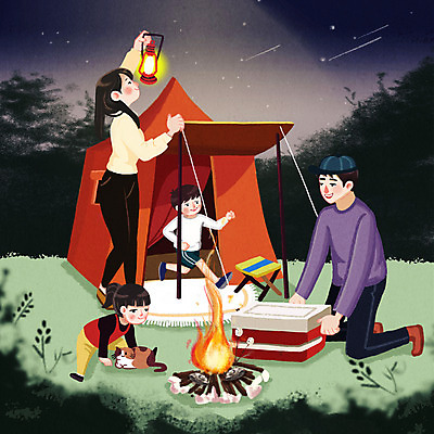 전신 PSD 여자 남자 딸 행복 아들 어린이 일러스트 가족 엄마 텐트 캠핑도구 들기 소녀 소년 여러명 성인 캠핑 가족라이프 아빠 모닥불 국내일러스트 라이프스타일 감정 다수 관계 모션 불 레저 사람 도구 파일형식